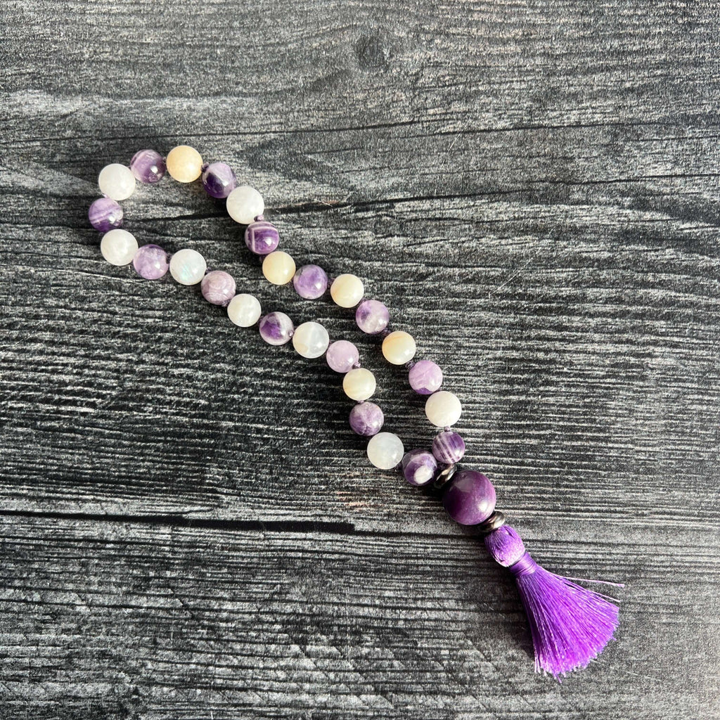 Third Eye Chakra Meditation Mala – 27 Beads of Fluorite & Amethyst