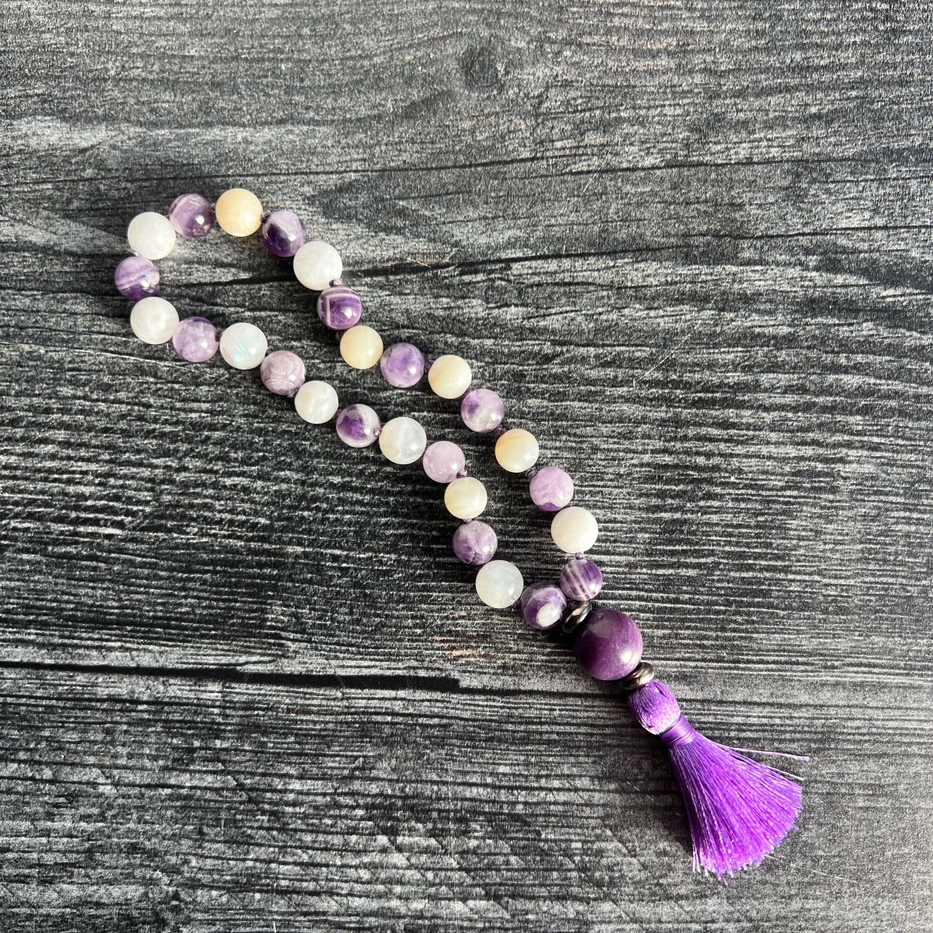 Third Eye Chakra Meditation Mala – 27 Beads of Fluorite & Amethyst