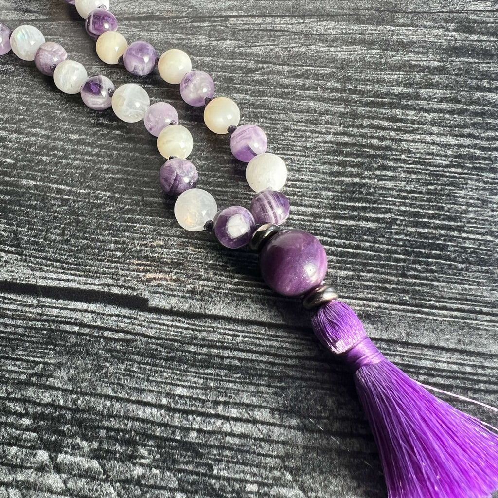 Third Eye Chakra Meditation Mala – 27 Beads of Fluorite & Amethyst