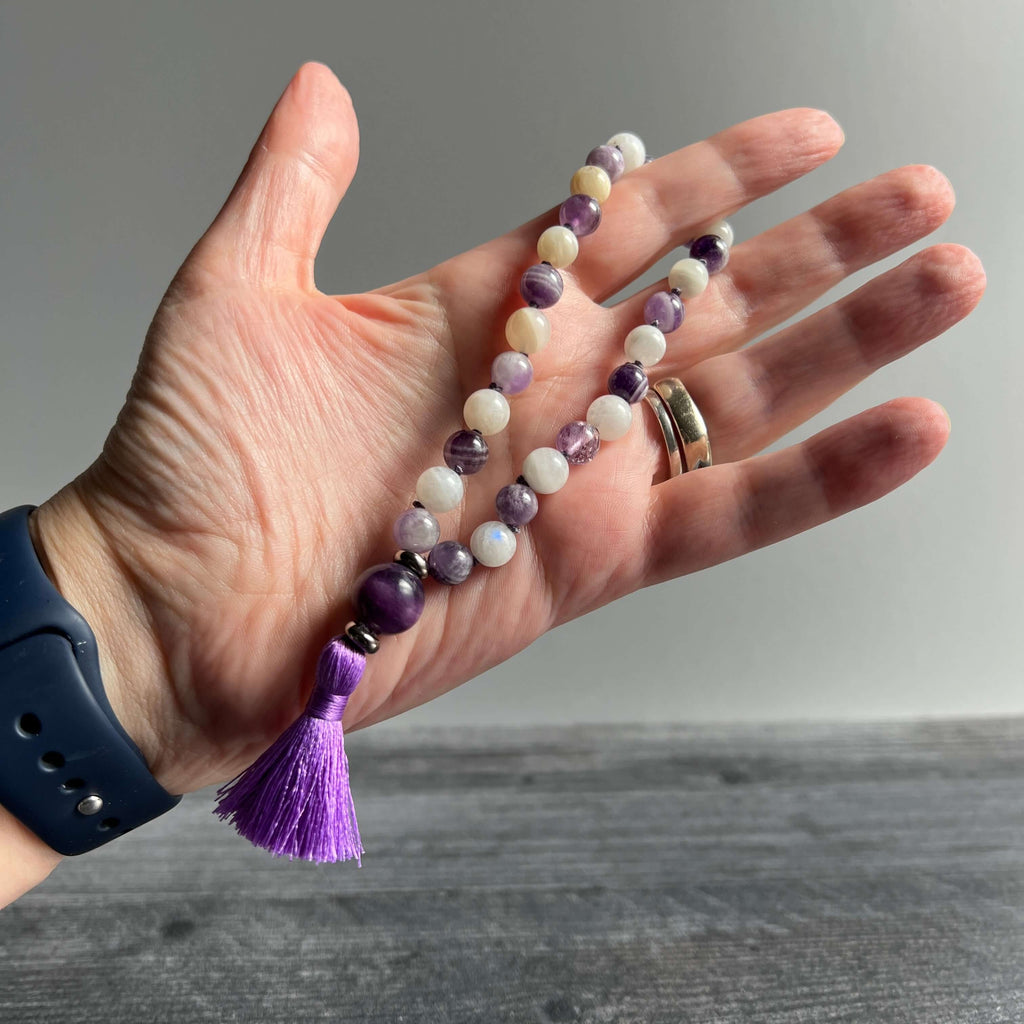 Third Eye Chakra Meditation Mala – 27 Beads of Fluorite & Amethyst