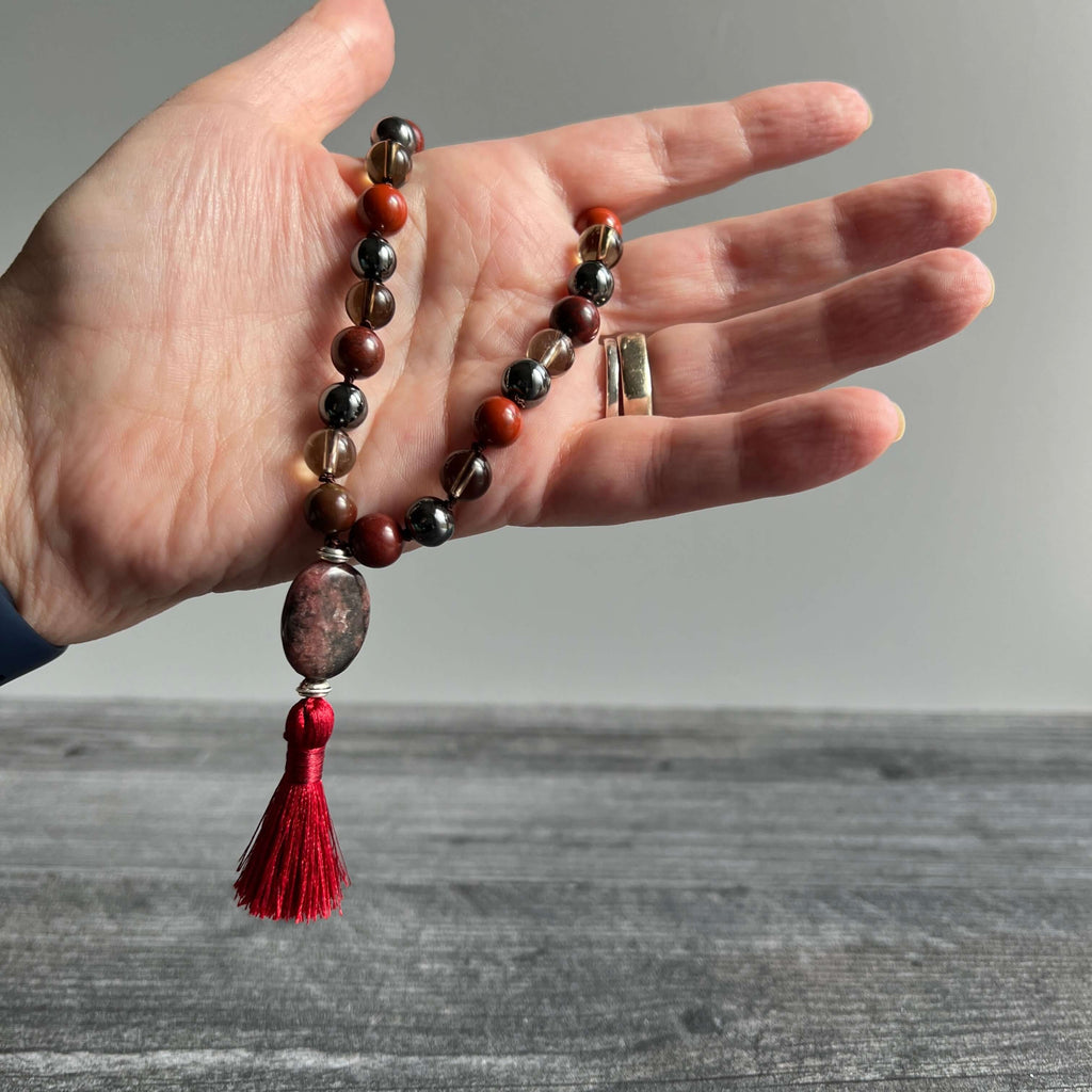 Root Chakra Meditation Mala - 27 Beads of Red Jasper & Hematite
