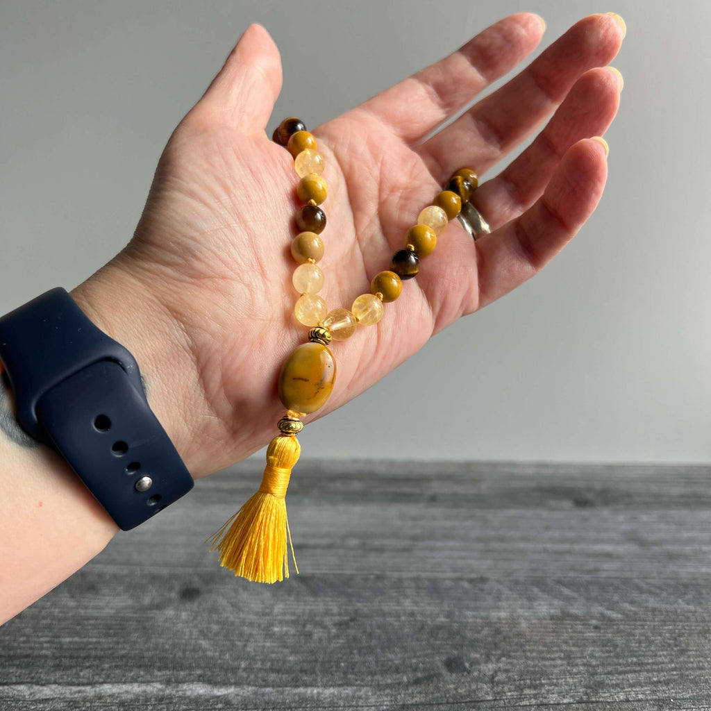 Solar Plexus Meditation Mala – 27 Beads of Citrine & Tiger Eye