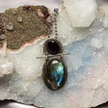 Labradorite Crystal 925 Sterling Silver Pendant Flash