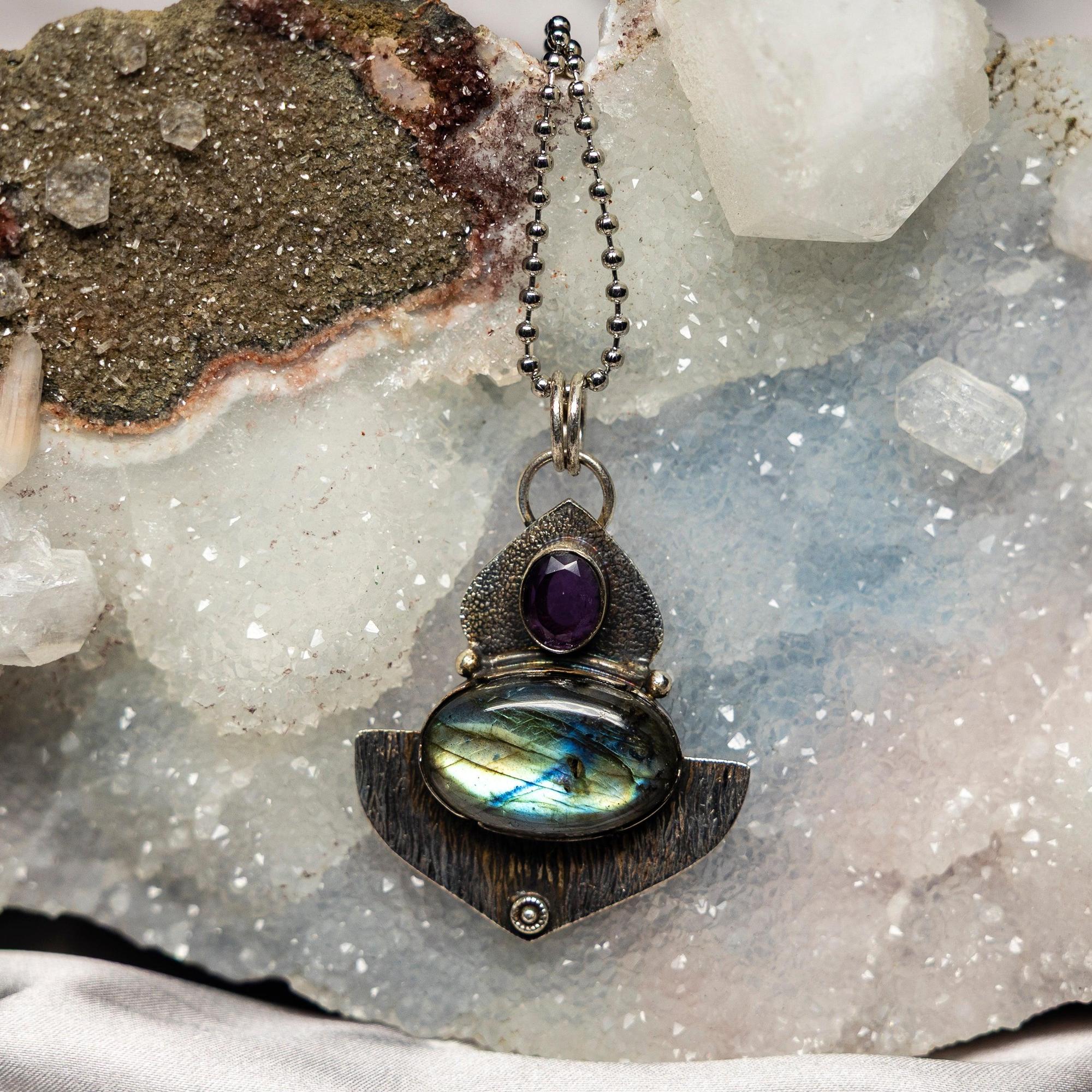 Labradorite Crystal Sterling Silver Pendant Flash Magic