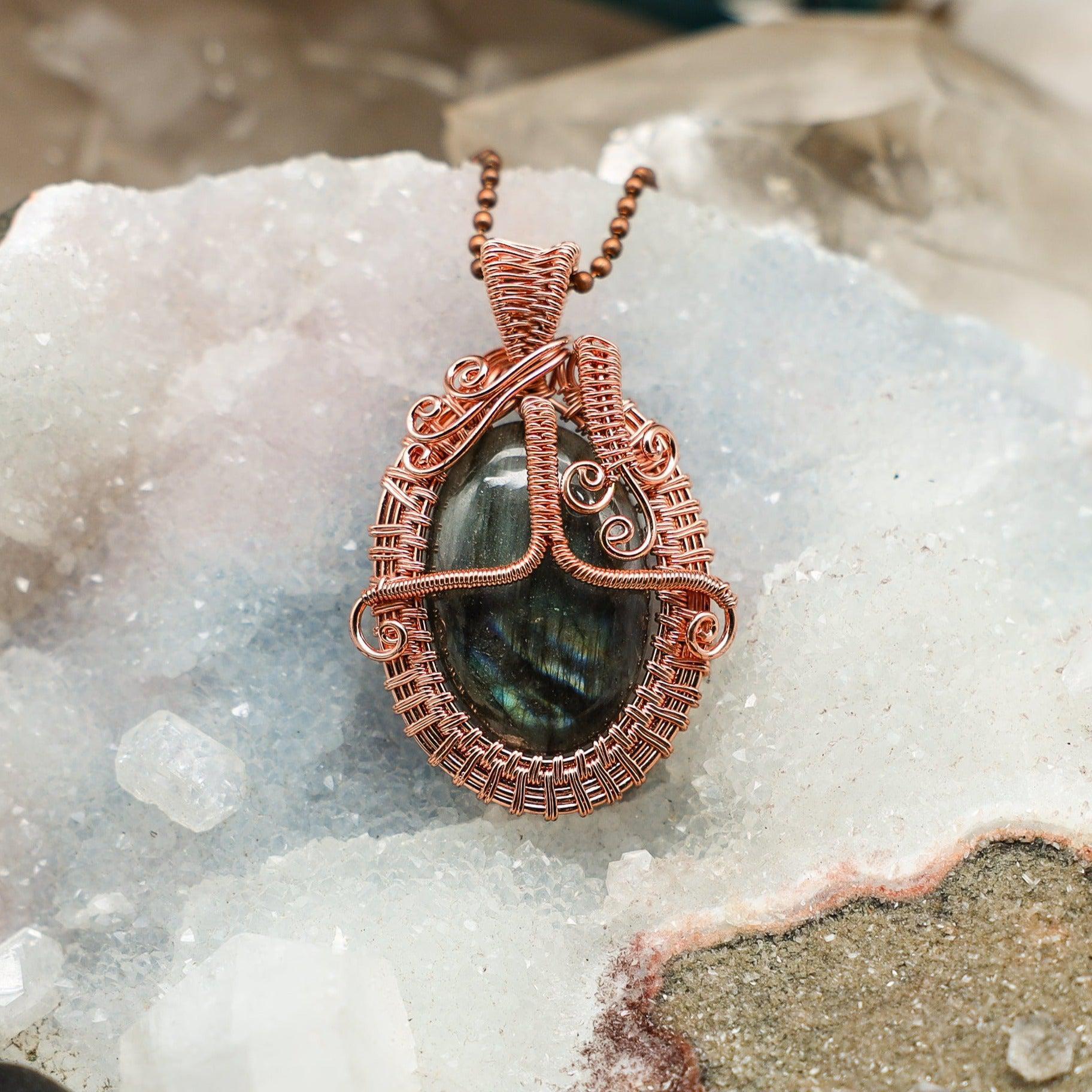 Labradorite Oval Wire Wrap Crystal Pendant Jewelry
