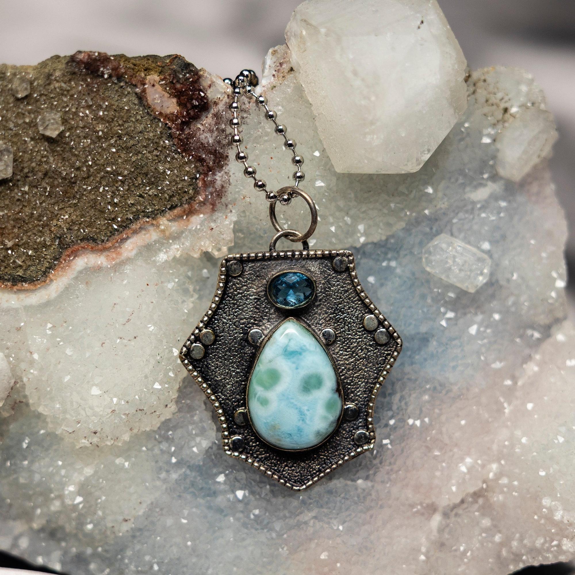 Larimar Crystal 925 Sterling Silver Pendant Necklace