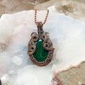 Malachite Copper Wire Wrapped Teardrop Pendant 2.35"