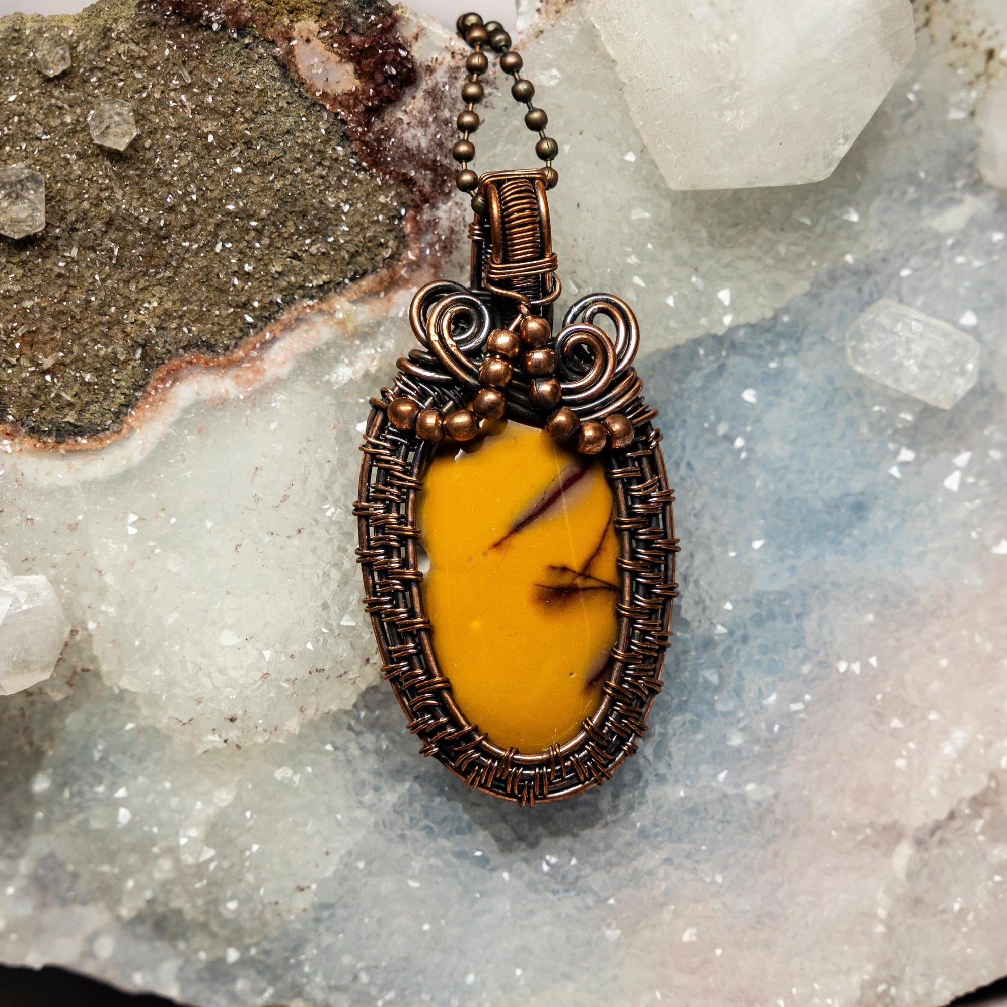 Mookaite Jasper Crystal Wire Wrap Copper Pendant Unique