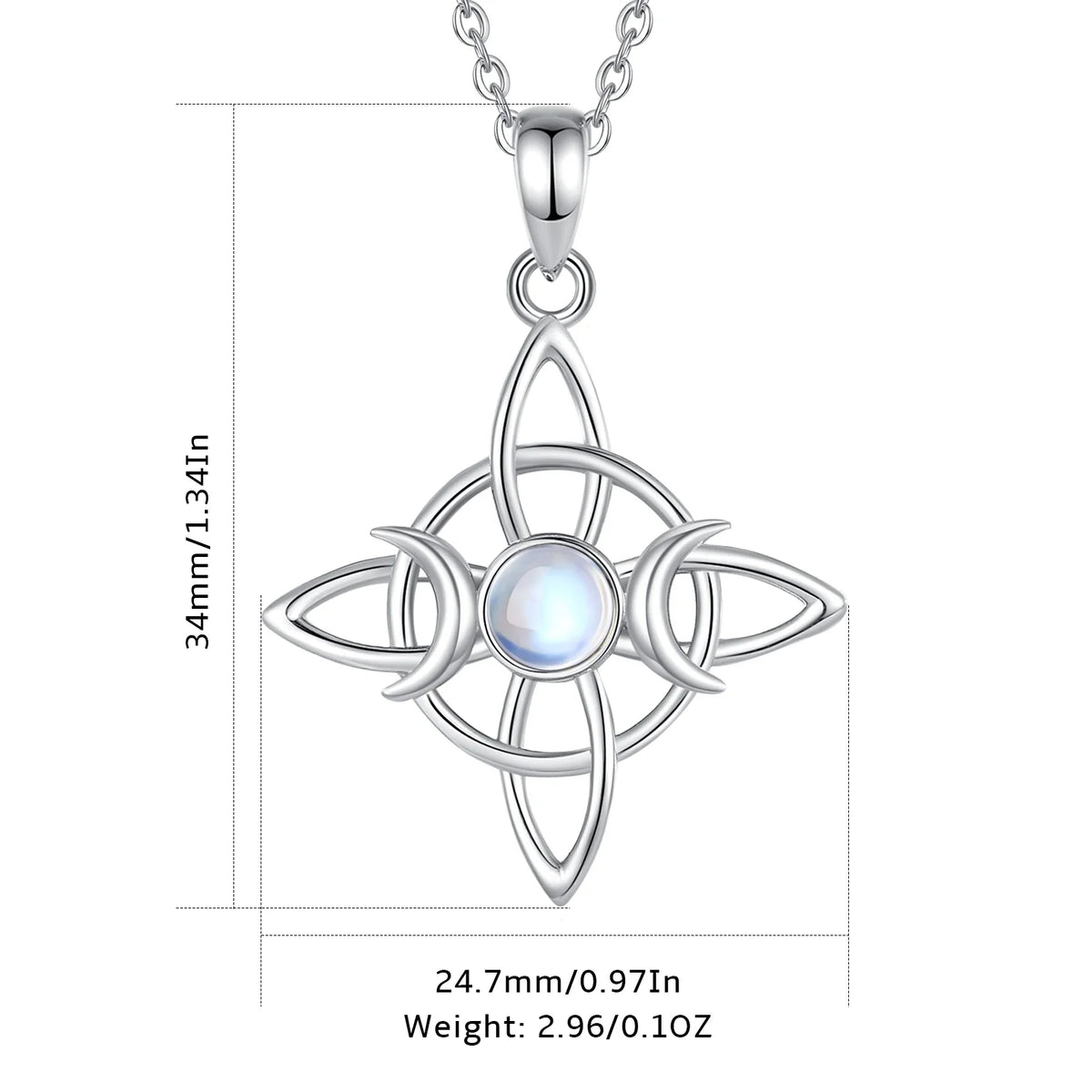 Moonstone Triple Moon Knot Sterling Silver Necklace