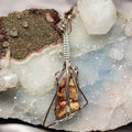 Moss Agate Crystal Wire Wrap Pendant Copper Guitar 4.5"