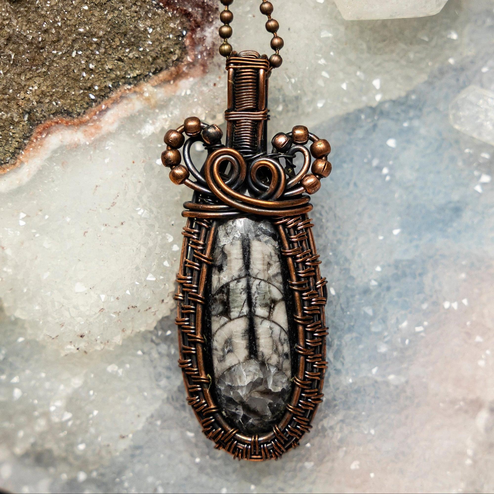 Orthoceras Fossil Copper Wire Wrapped Pendant #3