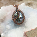 Paua Abalone Shell Copper Wire Wrap Pendant Handcrafted