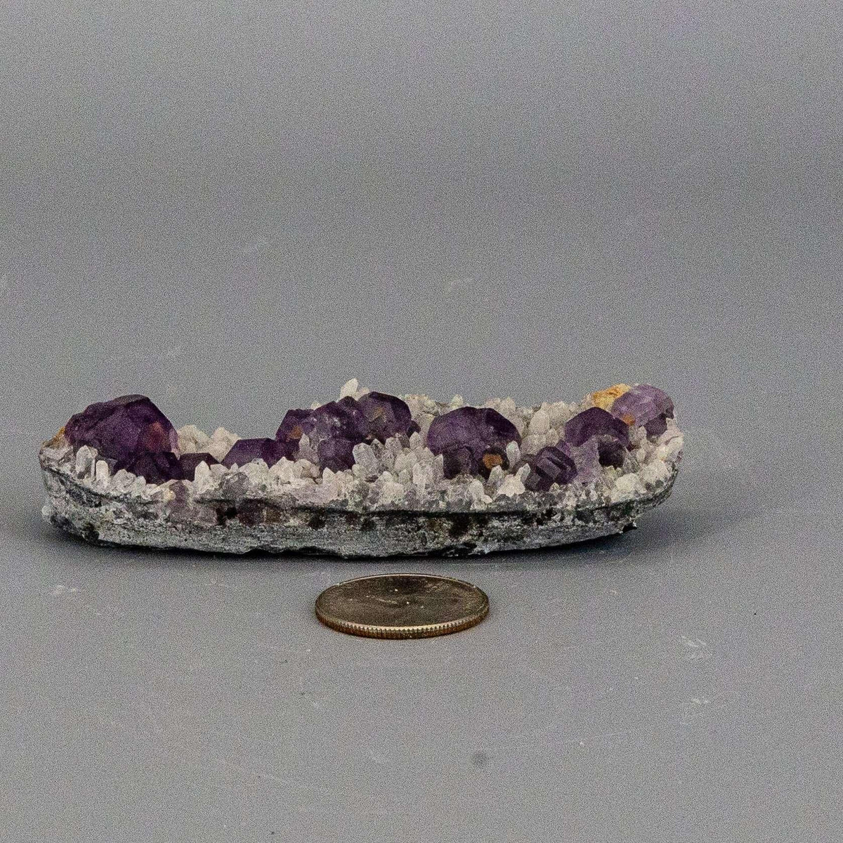 Purple Fluorite Crystal Cubes on Calcite Collector Piece