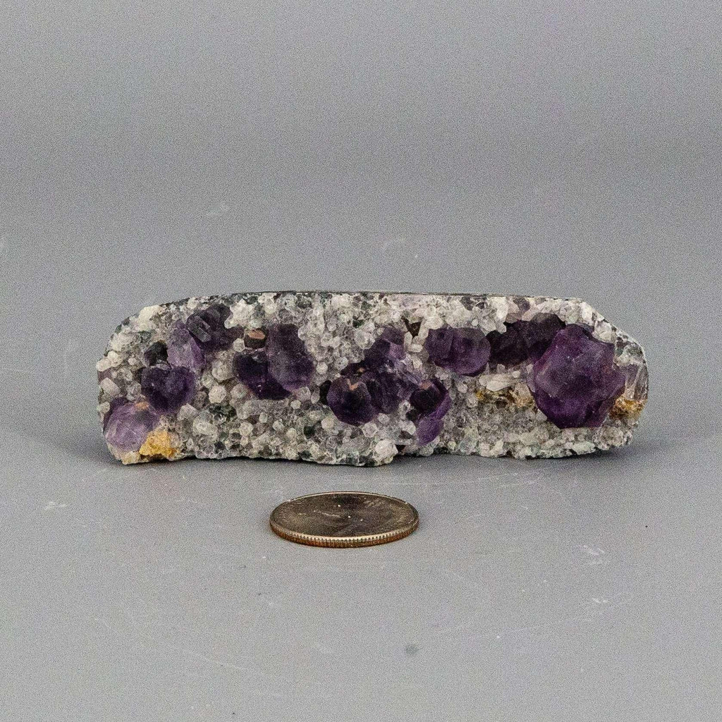 Purple Fluorite Crystal Cubes on Calcite Collector Piece