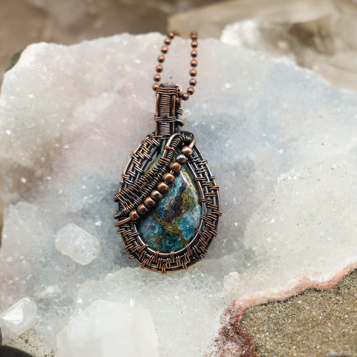 Sea Sediment Jasper Crystal Wire Wrap Pendant 2.25"