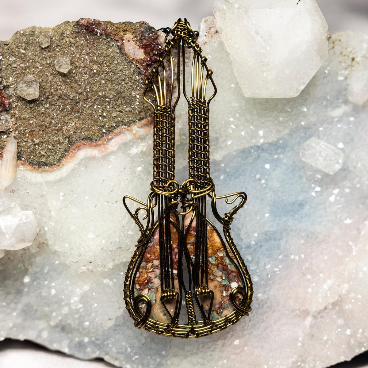 Sea Sediment Jasper Crystal Wire Wrapped Guitar Pendant