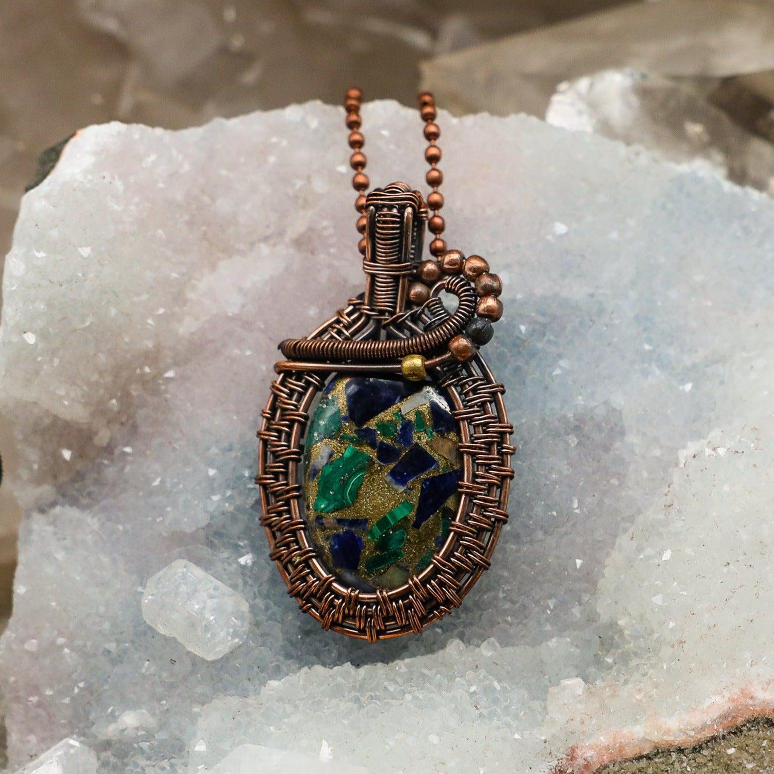 Sea Sediment Jasper Crystal Wire Wrapped Pendant Copper
