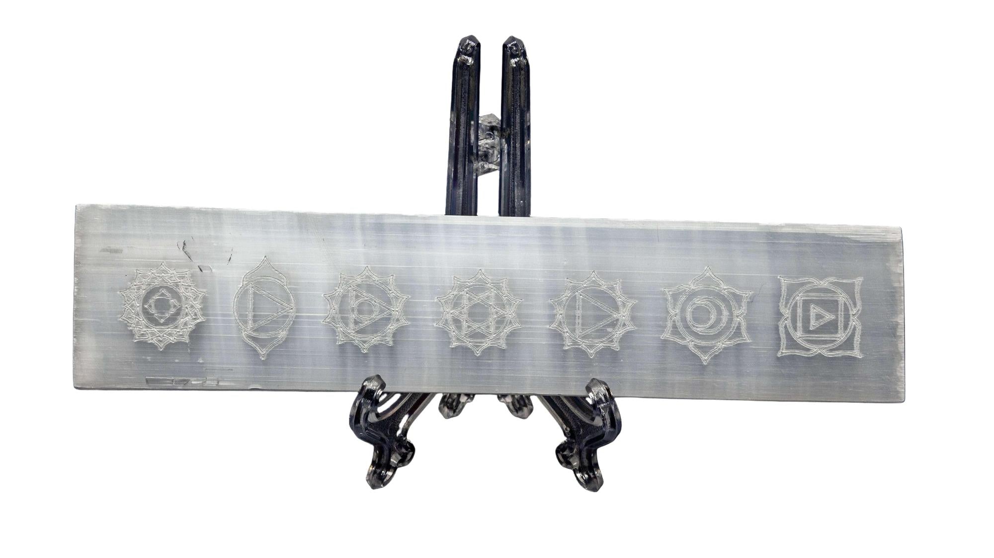 Selenite Crystal 7 Chakra Symbol Charging Plate Etched