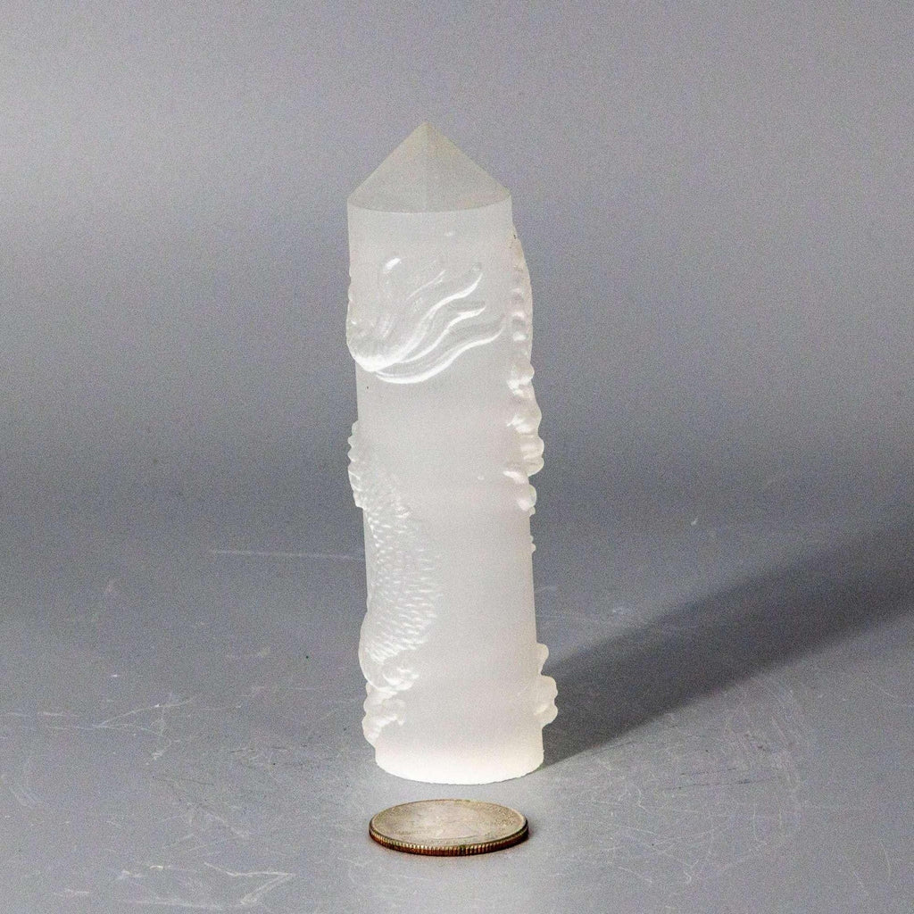 Selenite Shungite Crystal CNC Carved Dragon Tower Art