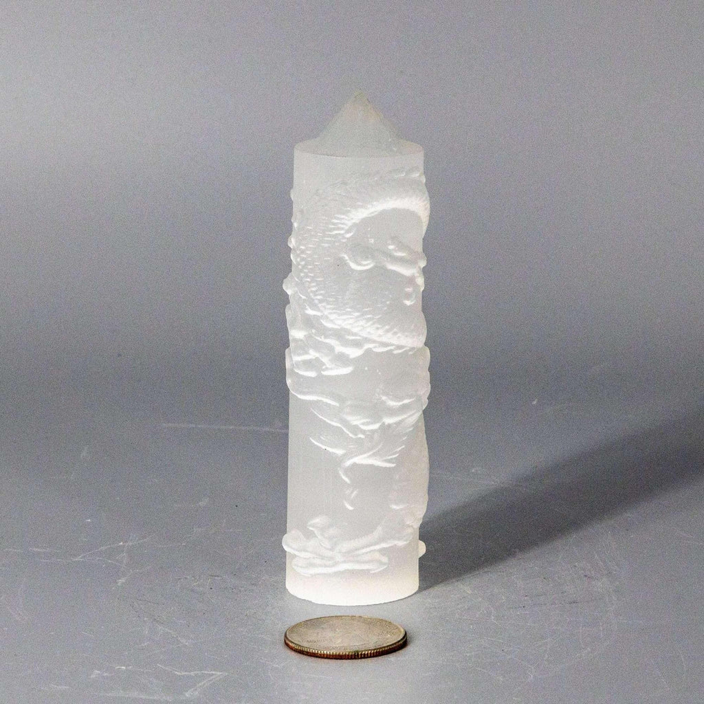 Selenite Shungite Crystal CNC Carved Dragon Tower Art