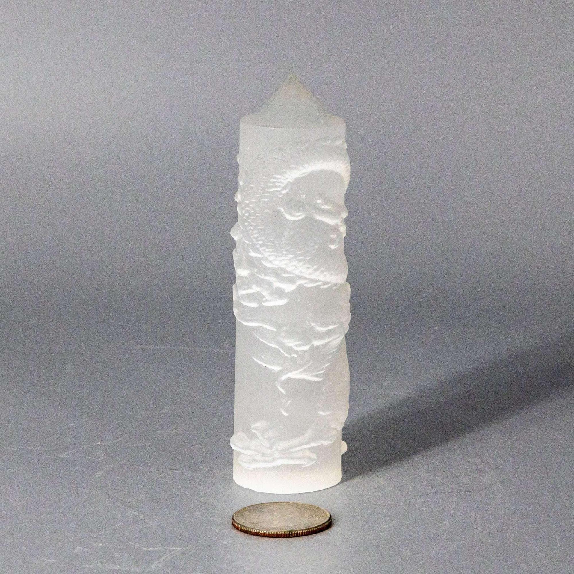 Selenite Shungite Crystal CNC Carved Dragon Tower Art