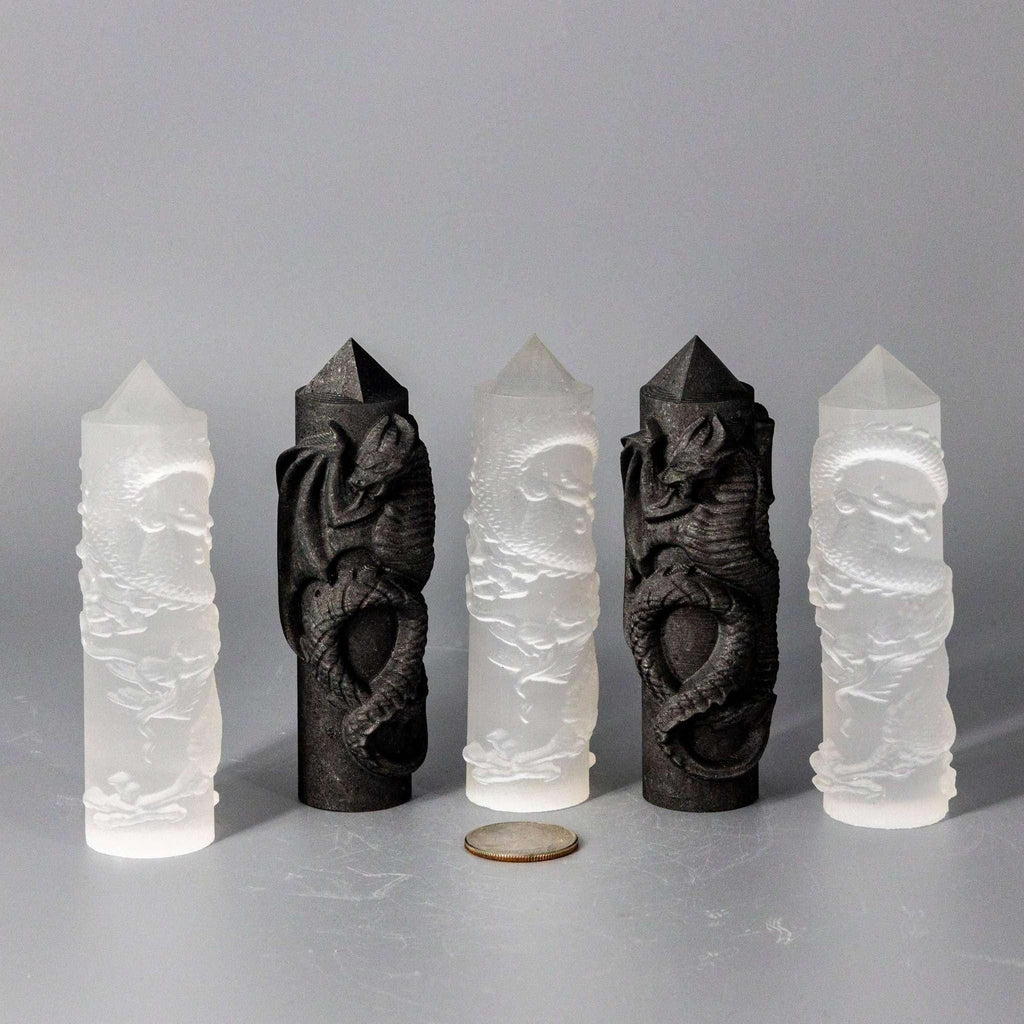 Selenite Shungite Crystal CNC Carved Dragon Tower Art