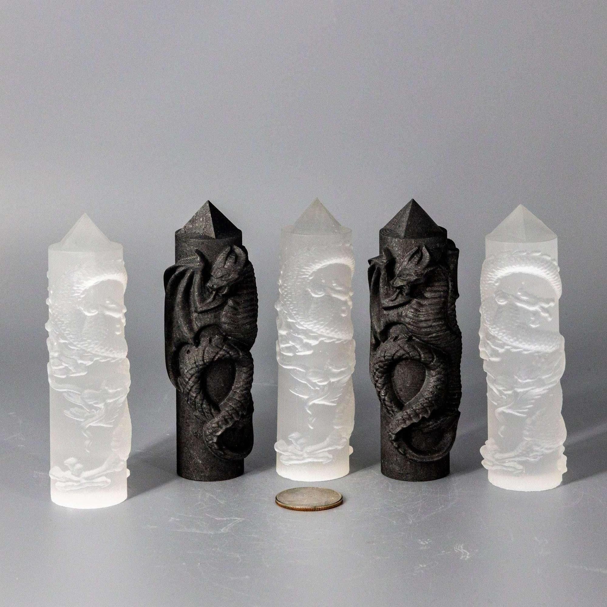 Selenite Shungite Crystal CNC Carved Dragon Tower Art