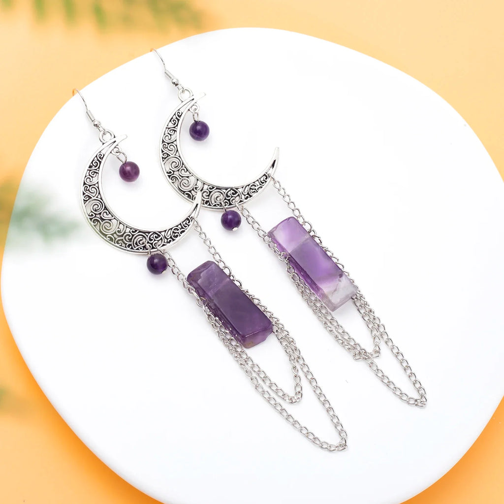 Amethyst Crescent Moon Earrings