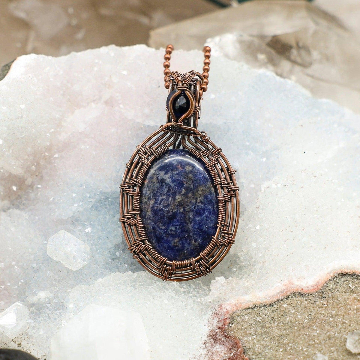 Sodalite Copper Wire Wrapped Oval Pendant 2.25"