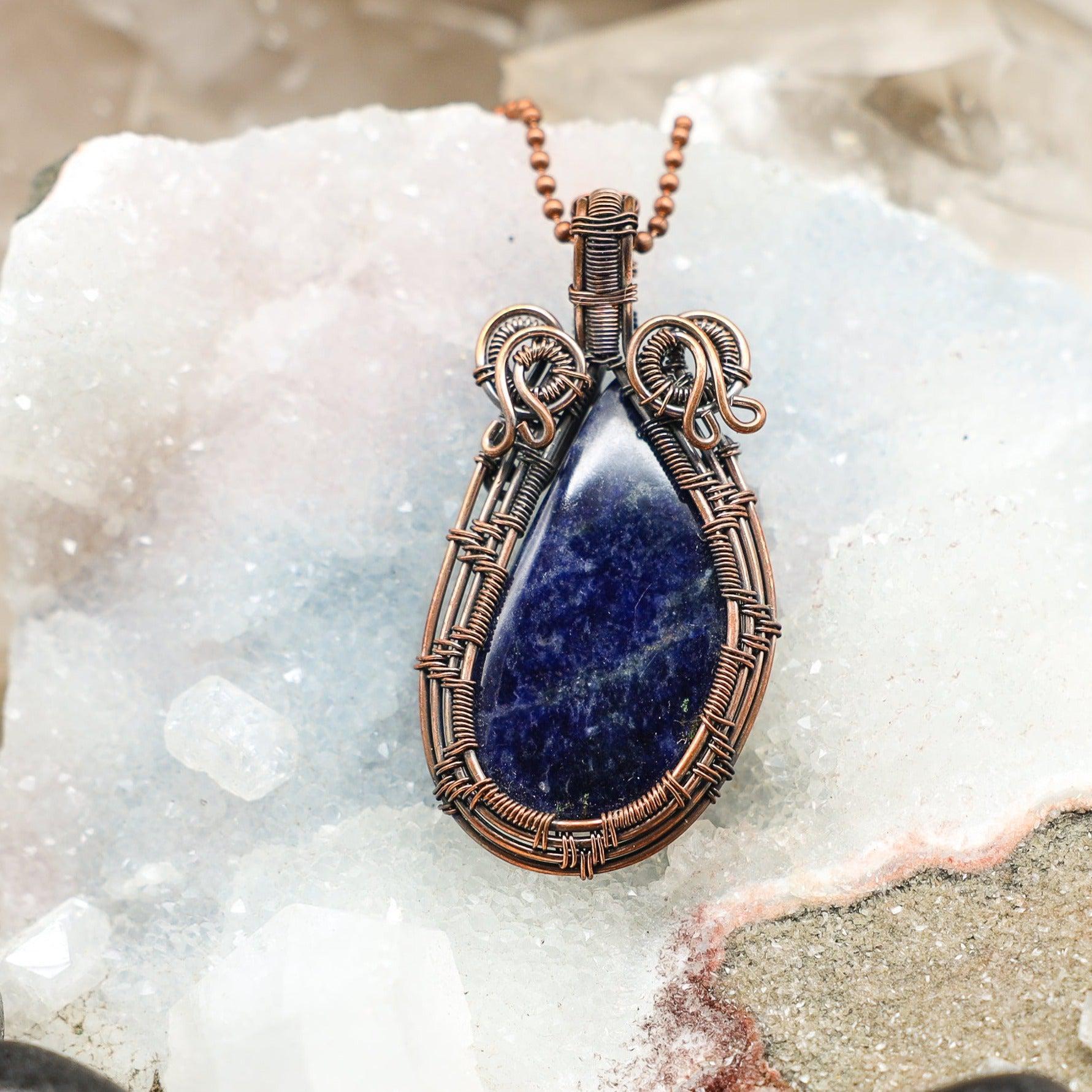 Sodalite Crystal Copper Wire Wrap Pendant Necklace