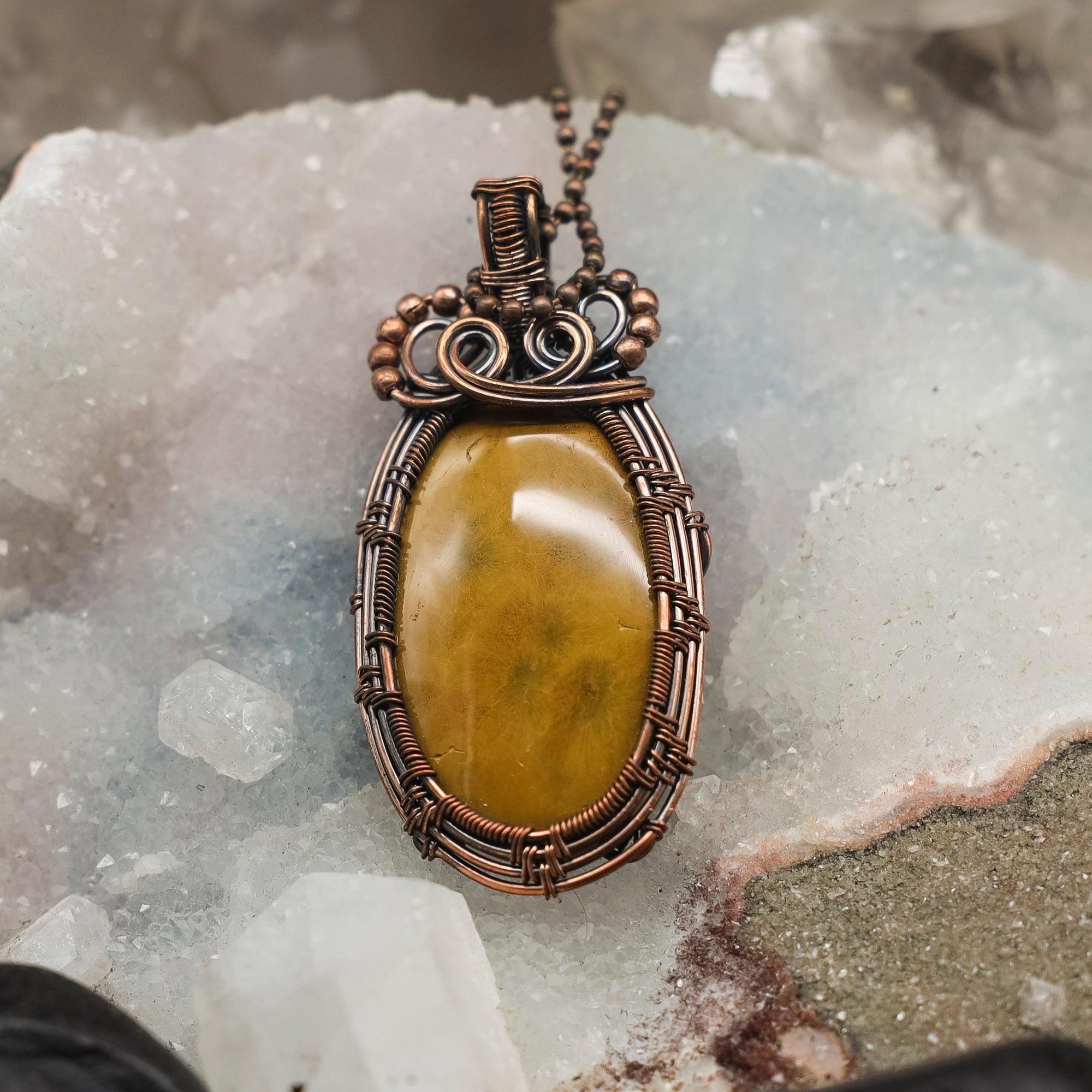 Yellow Agate Wire Wrap Crystal Pendant - Personal Power