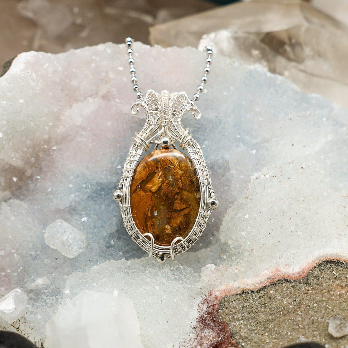 Yellow Jasper Copper Wire Wrap Crystal Pendant Necklace