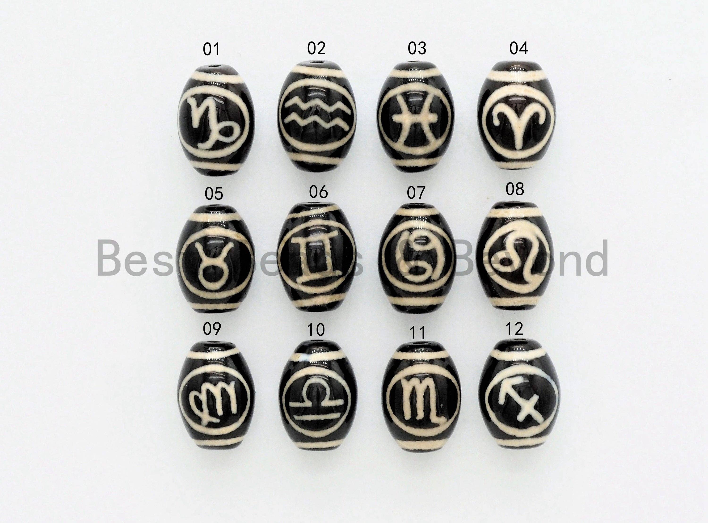 Zodiac Agate Beads, Zodiac Jewelry,  Astrology Jewelry, Zodiac Sign Black Onyx Beads, Birthday gift, 10x14mm, sku#U382